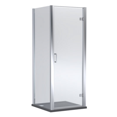 Balterley Hinged Shower Door With 6mm Glass, Side Panel & Tray 800X800mm Chrome Frame & Slate Grey Finish - image 1