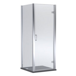 Balterley Hinged Shower Door With 6mm Glass, Side Panel & Tray 800X800mm Chrome Frame & Slate Grey Finish - thumbnail 1