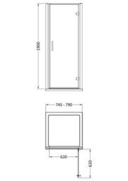 Balterley Hinged Shower Door With 6mm Glass, Side Panel & Tray 800X800mm Chrome Frame & Slate Grey Finish - thumbnail 2