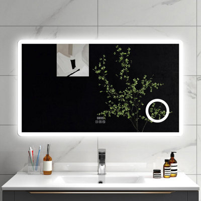 Sline 1200X700mm Bluetooth Led Bathroom Mirror With 3-Colour Modes Demister Pad Digital Clock Magnifying Glass - image 1