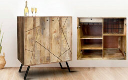 Buttercup Farm Amar Wine Rack/bar - Iron Base - Mango Wood/iron - L46 X W90 X H99 Cm - Light Finish - Assembly Required - thumbnail 3
