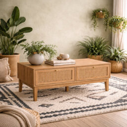 Wyld Haus Waterford Oak And Rattan Coffee Table With 2 Drawers, Natural