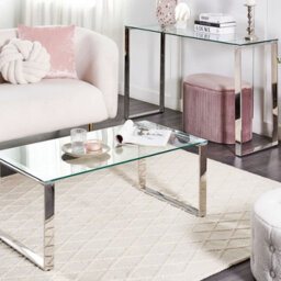 Wyld And Coco Coffee Table - Tempered Glass Top, Polished Stainless Steel Frame, 100 X 50 X 40 Cm - thumbnail 2
