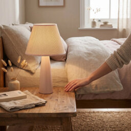 Happy Homewares Traditional Rattan Tweed Lamp Shade With Pale Pink Cotton Fabric Trims - thumbnail 6