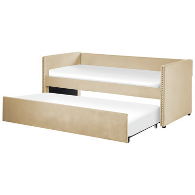Beliani Trundle Bed Velvet Troyes 90 X 200 Cm (Eu Single) Beige - image 1