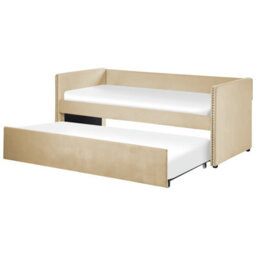 Beliani Trundle Bed Velvet Troyes 90 X 200 Cm (Eu Single) Beige - thumbnail 1