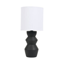 Biznest Zaya Sleek Lamp Ceramic Miniature 3-Tier Base Crisp White Drum Shade Accent Interior Lighting Solution Decor Black 35X16Cm