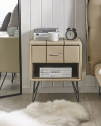 Beliani 1 Drawer Bedside Table Betin Faux Leather Beige - thumbnail 2
