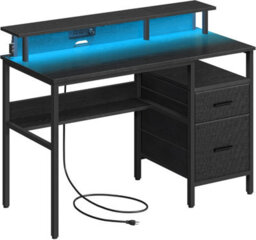 Gaming Desk With Led Lights And Built-In Power Outlets, Computer Desk With Monitor Shelf, Corner Desk, Ebony Black - thumbnail 6