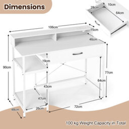 Gainoom Computer Desk Writing Work Study Desk With Power Outlets-White - thumbnail 2