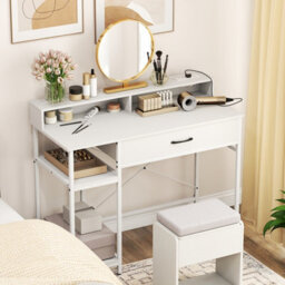 Gainoom Computer Desk Writing Work Study Desk With Power Outlets-White - thumbnail 5