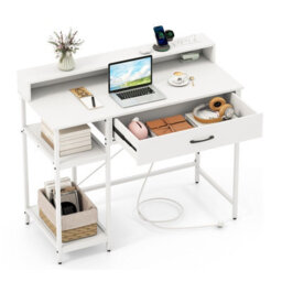 Gainoom Computer Desk Writing Work Study Desk With Power Outlets-White - thumbnail 1