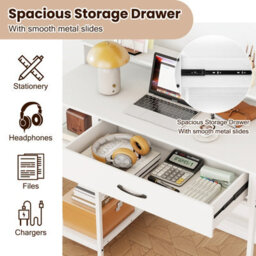Gainoom Computer Desk Writing Work Study Desk With Power Outlets-White - thumbnail 8