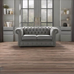 Chesterfield 2 Seater Shelly Silver Birch Leather Sofa Settee Bespoke In Classic Style - thumbnail 2