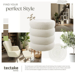 Tectake Stool Altu - Padded Seat, Large Storage Space - Bouclé Cream-White, 1 - thumbnail 8