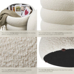 Tectake Stool Altu - Padded Seat, Large Storage Space - Bouclé Cream-White, 1 - thumbnail 4
