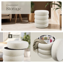 Tectake Stool Altu - Padded Seat, Large Storage Space - Bouclé Cream-White, 1 - thumbnail 5