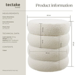 Tectake Stool Altu - Padded Seat, Large Storage Space - Bouclé Cream-White, 1 - thumbnail 6