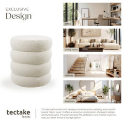 Tectake Stool Altu - Padded Seat, Large Storage Space - Bouclé Cream-White, 1 - thumbnail 7