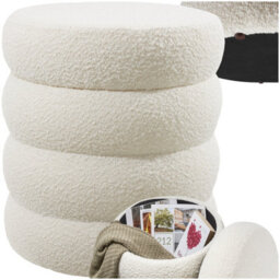 Tectake Stool Altu - Padded Seat, Large Storage Space - Bouclé Cream-White, 1 - thumbnail 1