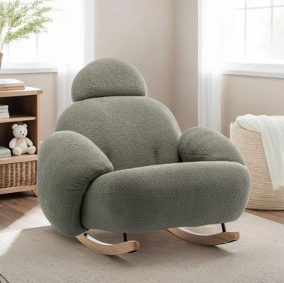 Rocking Chair For Nursery Room In Sage Green Teddy Boucle Fabric - image 1