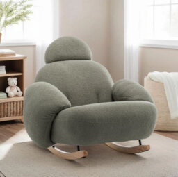 Rocking Chair For Nursery Room In Sage Green Teddy Boucle Fabric - thumbnail 1