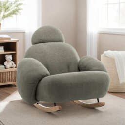 Rocking Chair For Nursery Room In Sage Green Teddy Boucle Fabric - thumbnail 2