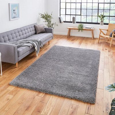 Grey Plain Shaggy Modern Plain Easy To Clean Rug Soft For Dining Room -200Cm X 290Cm - image 1