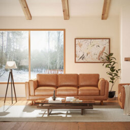 Valencia Artisan Leather Three Seats Sofa Cognac Nappa 11000 Top Grain Leather Alder Wood Legs And Frame - thumbnail 2