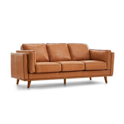 Valencia Artisan Leather Three Seats Sofa Cognac Nappa 11000 Top Grain Leather Alder Wood Legs And Frame - thumbnail 1