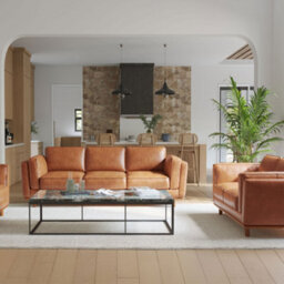 Valencia Artisan Leather Three Seats Sofa Cognac Nappa 11000 Top Grain Leather Alder Wood Legs And Frame - thumbnail 4
