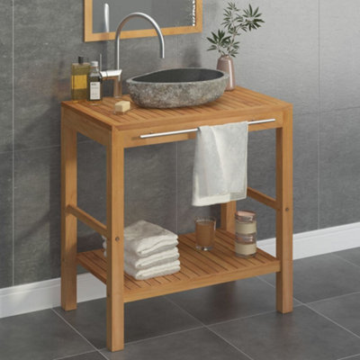 Berkfield Bathroom Vanity Cabinet Solid Teak With Riverstone Sink - image 1