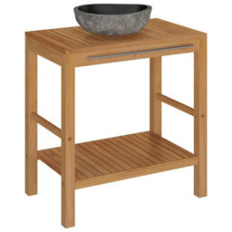 Berkfield Bathroom Vanity Cabinet Solid Teak With Riverstone Sink - thumbnail 2