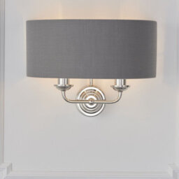 Wall Light - Bright Nickel Plate & Charcoal Fabric - 2 X 40W E14 - Dimmable - thumbnail 4