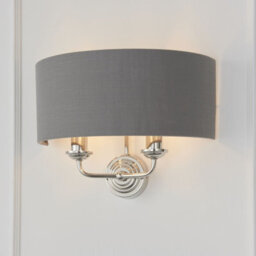 Wall Light - Bright Nickel Plate & Charcoal Fabric - 2 X 40W E14 - Dimmable - thumbnail 5
