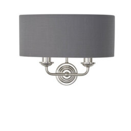 Wall Light - Bright Nickel Plate & Charcoal Fabric - 2 X 40W E14 - Dimmable - thumbnail 1