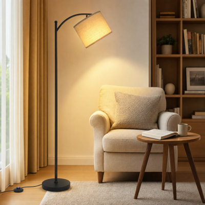 Free Standing Floor Lamp With Linen Shade And Remote Control - image 1