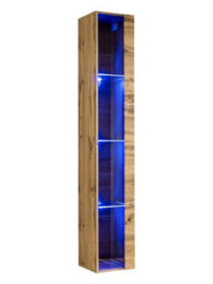 Arte Switch Ww1 Oak Wotan Tall Display Cabinet 30Cm - Warm Natural Finish With Soft Blue Led Lighting - thumbnail 1