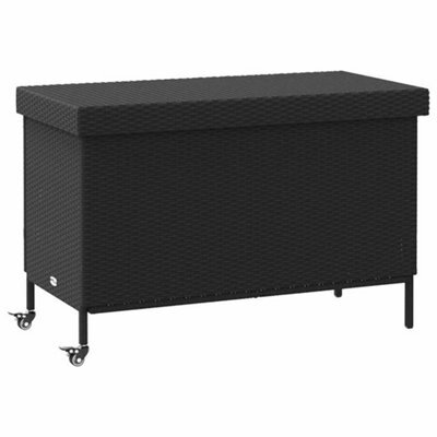 Garden Storage Box With Wheels Black 110X55X73 Cm Poly Rattan - image 1