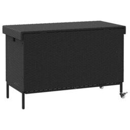 Garden Storage Box With Wheels Black 110X55X73 Cm Poly Rattan - thumbnail 6