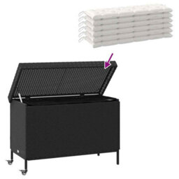 Garden Storage Box With Wheels Black 110X55X73 Cm Poly Rattan - thumbnail 7