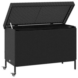 Garden Storage Box With Wheels Black 110X55X73 Cm Poly Rattan - thumbnail 3
