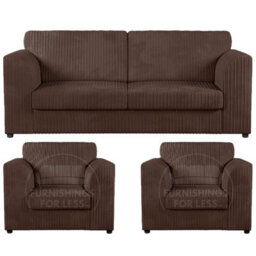 Furnishings For Less UK Luxor Jumbo Cord 3 + 1 + 1 Fabric 3 Piece Sofa Suite - Fullback Chocolate - thumbnail 1