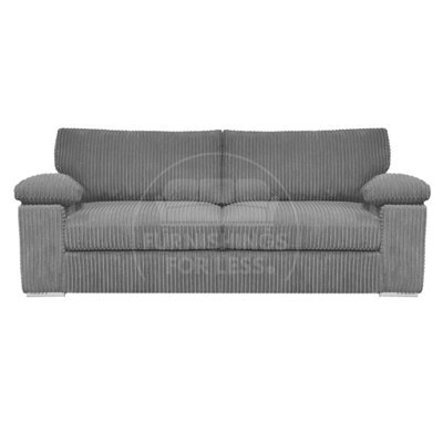 Furnishings For Less UK Delta Large Fabric 3 Seater Sofa  Padded Arms Jumbo Cord Grey