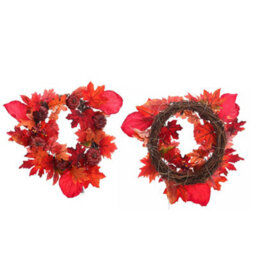 Living And Home Maple Leaf Wreath Artificial Wreath Decoration With Led Light 40Cm - thumbnail 5