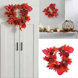 Living And Home Maple Leaf Wreath Artificial Wreath Decoration With Led Light 40Cm - thumbnail 3