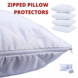 Pack Of 4 Luxury Quilted Zipped Pillow Protectors Soft Pillow Pairs White Cover - Pack Of 4