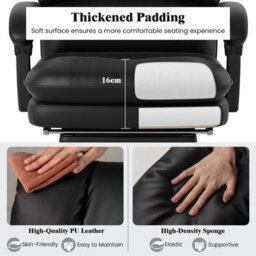Costway Ergonomic Office Chair Pu Leather Computer Chair-Black - thumbnail 5