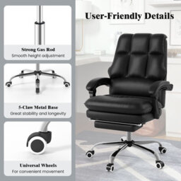Costway Ergonomic Office Chair Pu Leather Computer Chair-Black - thumbnail 4