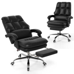 Costway Ergonomic Office Chair Pu Leather Computer Chair-Black